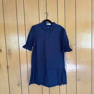 Caryn Lawn Dress in Navy Blue Button Top Collared Mini Dress MSRP $185 One Size